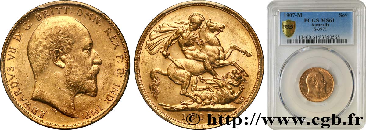 AUSTRALIA 1 Souverain Edouard VII 1907 Melbourne MS61 PCGS