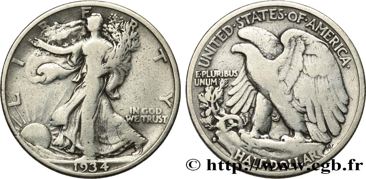 ESTADOS UNIDOS DE AMÉRICA 1/2 Dollar Walking Liberty 1934 San Francisco - S RC+ 