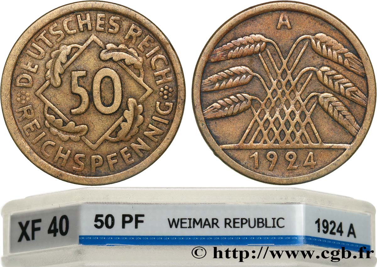 ALLEMAGNE 50 Reichspfennig 1924 Berlin TTB40 GENI