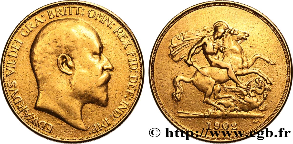GRANDE-BRETAGNE - ÉDOUARD VII 5 Pounds (cinq souverains) 1902 Londres TB+ 