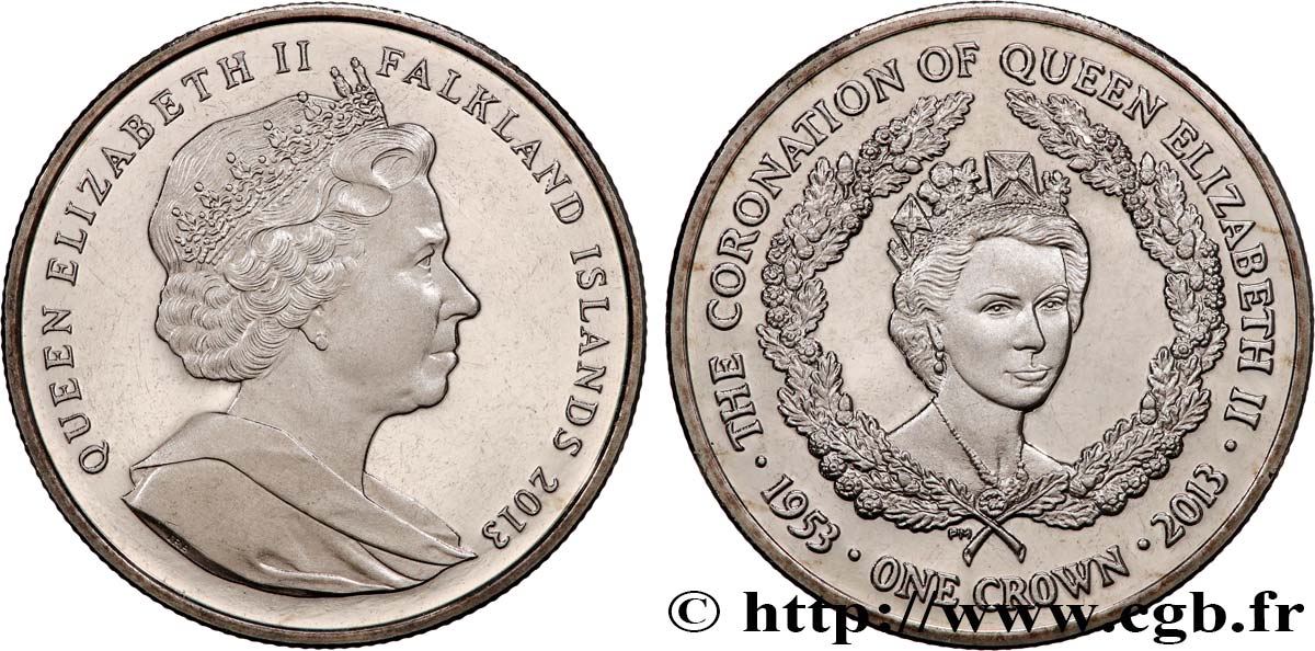 ÎLES FALKLAND 1 Crown Proof 50e anniversaire du couronnement de la reine Élisabeth II 2013 Pobjoy Mint SPL 