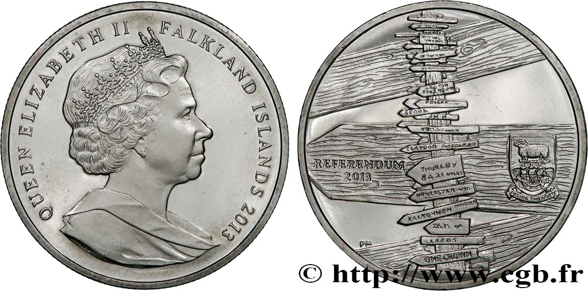 ISLAS MALVINAS 1 Crown Proof Référendum sur le statut des îles Malouines 2013 Pobjoy Mint SC 