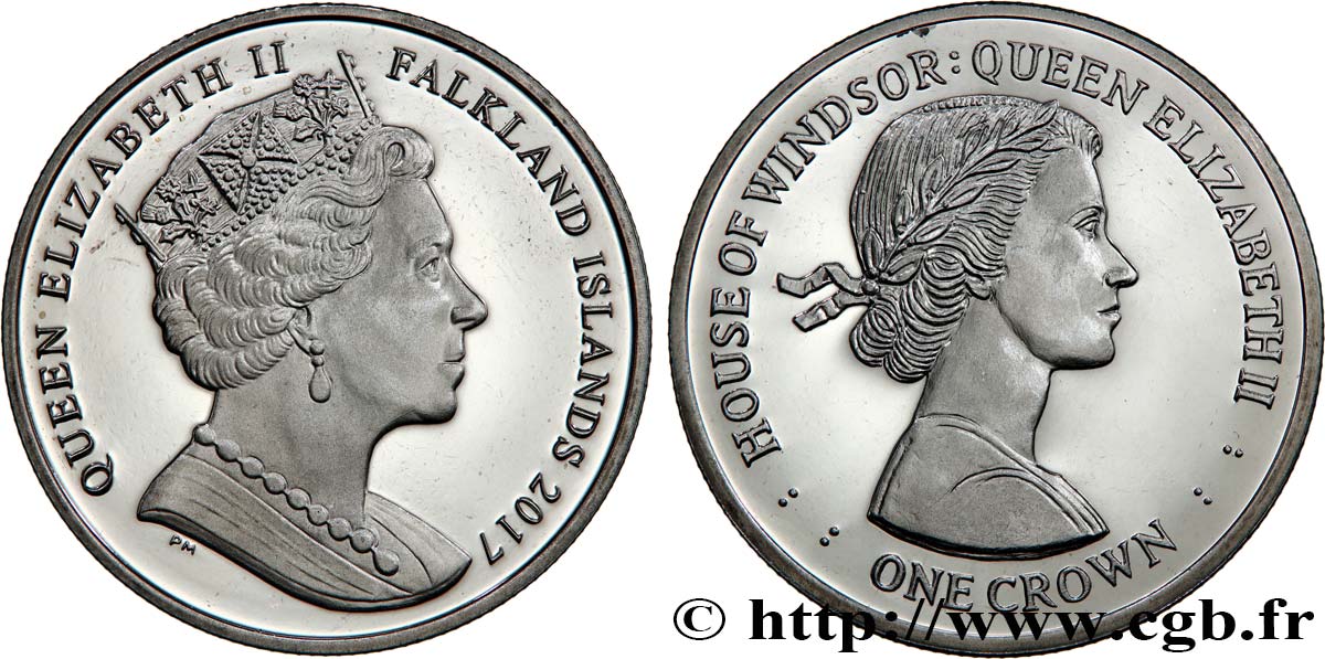 FALKLAND 1 Crown Proof Maison de Windsor - Élisabeth II 2017 Pobjoy Mint MS 
