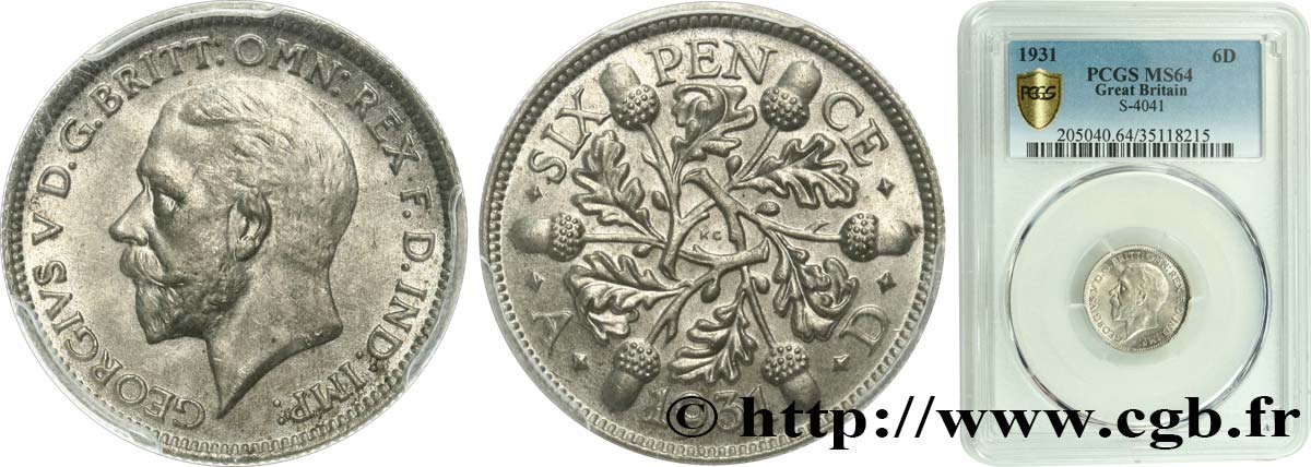 VEREINIGTEN KÖNIGREICH 6 Pence Georges V 1931  fST64 PCGS