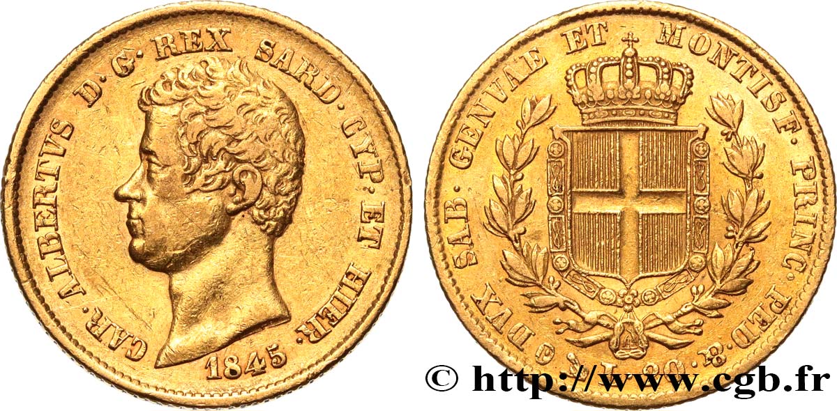 ITALY - KINGDOM OF SARDINIA - CHARLES-ALBERT 20 Lire  1845 Gênes XF 