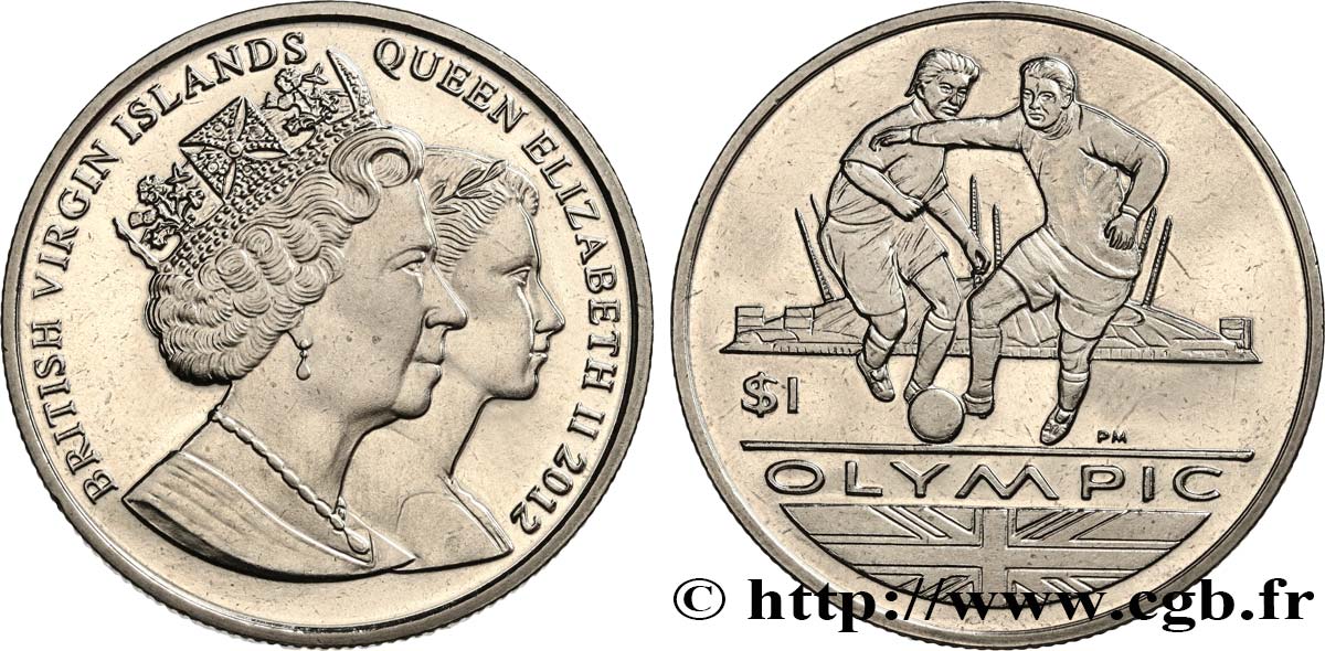 BRITISCHE JUNGFERNINSELN 1 Dollar ‘proof’ Jeux Olympiques de Londres - Football 2012 Pobjoy Mint fST 