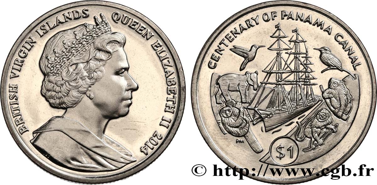 ISOLE VERGINI BRITANNICHE 1 Dollar Proof Centenaire du Canal de Panama 2014 Pobjoy Mint MS 