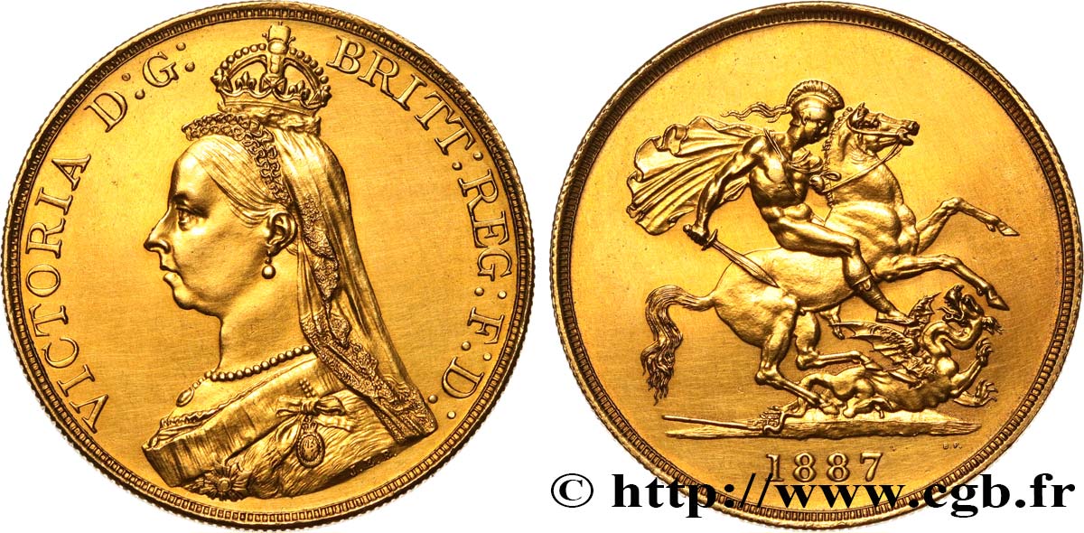 GRANDE BRETAGNE - VICTORIA 5 Pounds (cinq souverains) 1887 Londres SUP 