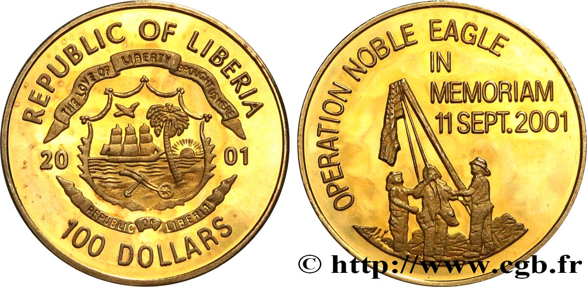 LIBERIA 100 Dollars Proof Opération Noble Eagle 2001  fST 
