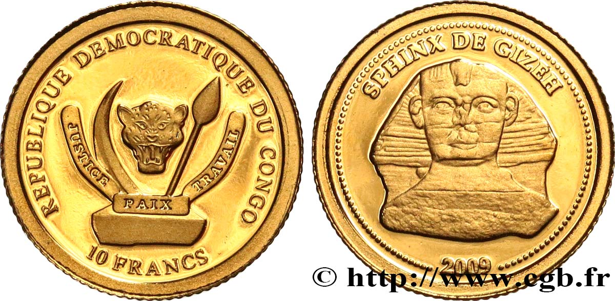 DEMOKRATISCHE REPUBLIK KONGO 10 Franc(s) Proof Sphinx de Gizeh 2009  ST 