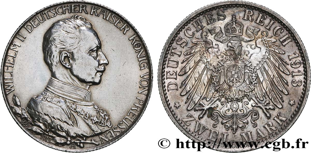 GERMANY - PRUSSIA 2 Mark 25e anniversaire de règne de Guillaume II 1913 Berlin MS 