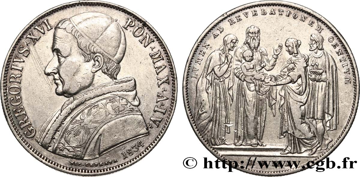 VATICAN ET ÉTATS PONTIFICAUX Scudo Grégoire XVI 1834 Rome TTB 