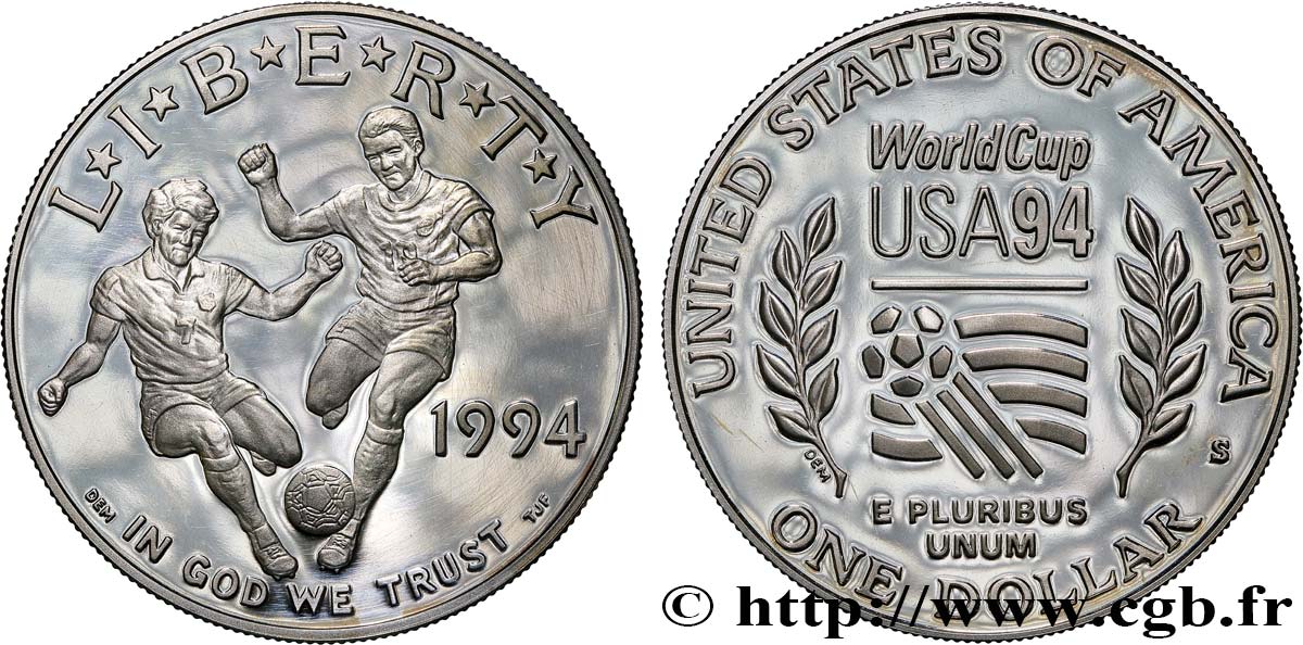 UNITED STATES OF AMERICA 1 Dollar Proof Coupe du Monde de Football USA 94 1994 San Francisco MS 