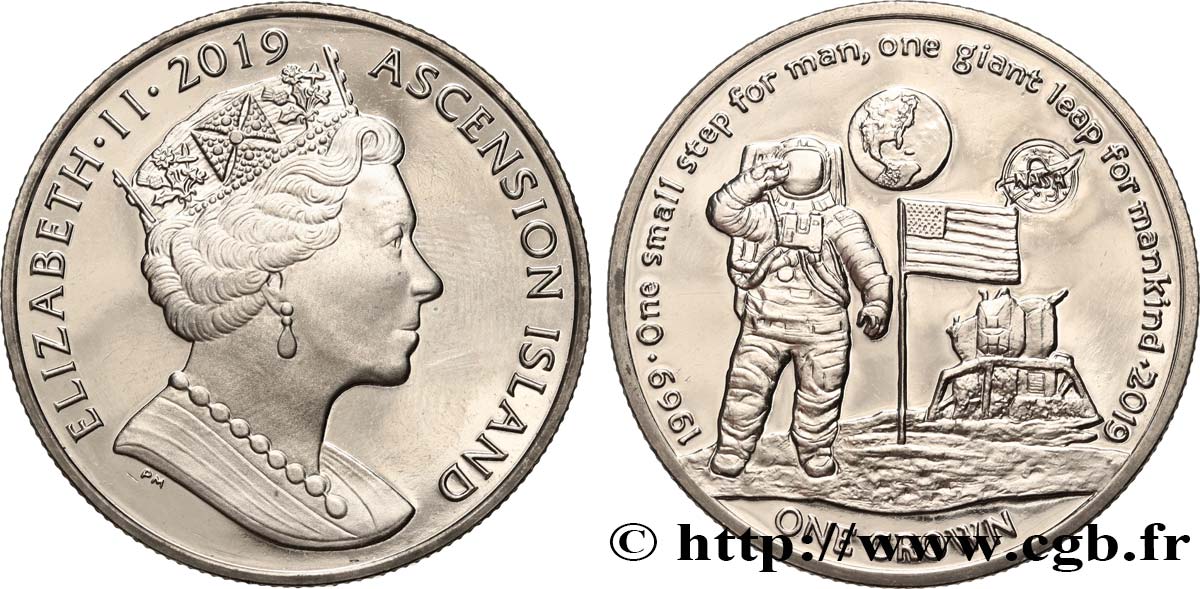 ASCENSION ISLAND 2 Pounds Proof 50e anniversaire du premier pas de l’homme sur la lune 2019 Pobjoy Mint MS 