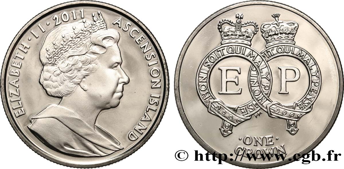 ASCENSION ISLAND 1 Crown Proof Mariage Royal, Elizabeth II 2011 Pobjoy Mint MS 