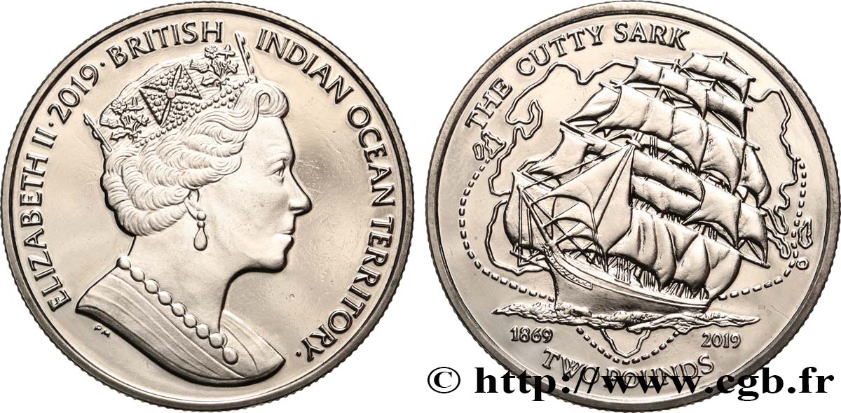 TERRITORIO BRITANNICO DELL OCEANO INDIANO 2 Pounds Proof Élisabeth II - Voilier Cutty Sark 2019 Pobjoy Mint MS 