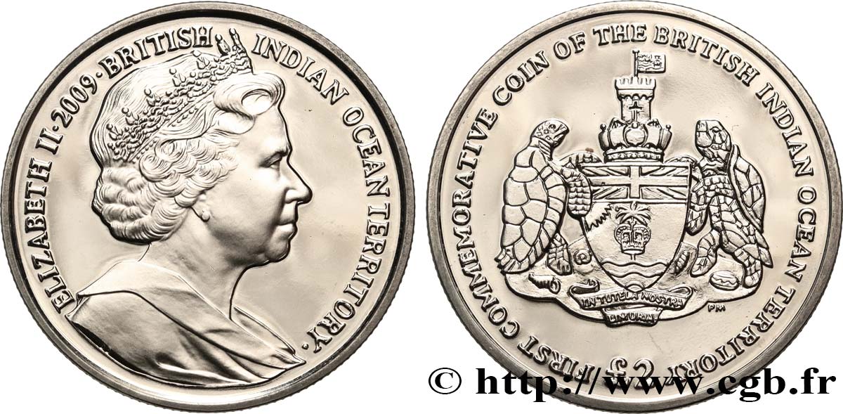 BRITISCHES TERRITORIUM IM INDISCHEN OZEAN 2 Pounds Proof - Première monnaie commémorative du territoire 2009 Pobjoy Mint fST 