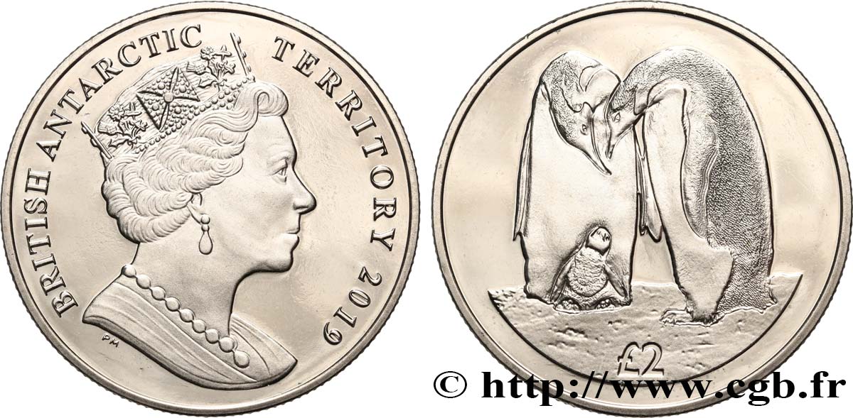 TERRITORIO ANTARTICO BRITANNICO 2 Pounds Proof Manchot empereur 2019 Pobjoy Mint MS 