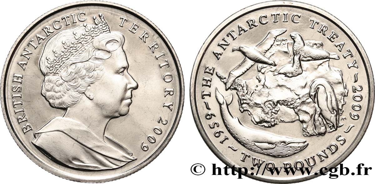 TERRITOIRE ANTARCTIQUE BRITANNIQUE 2 Pounds Proof 50e anniversaire du Traité de l’Antarctique 2009 Pobjoy Mint SPL 