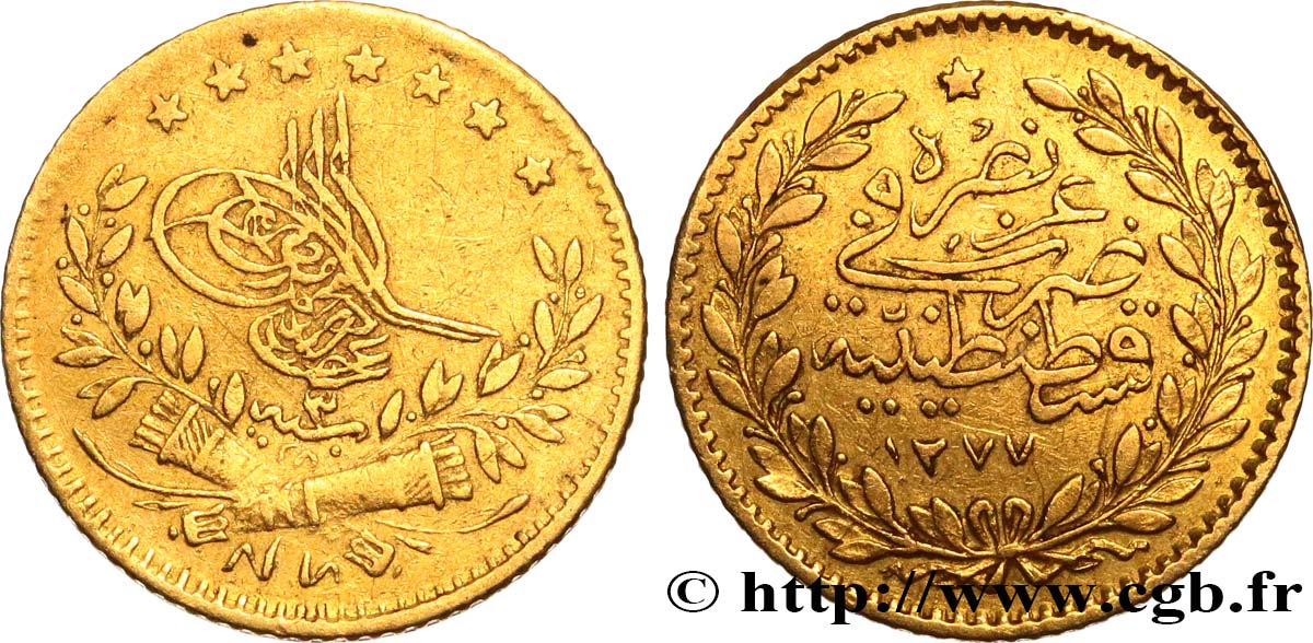 TÜRKEI 25 Kurush Sultan Abdul Aziz AH 1277 an 3 (1863) Constantinople SS 