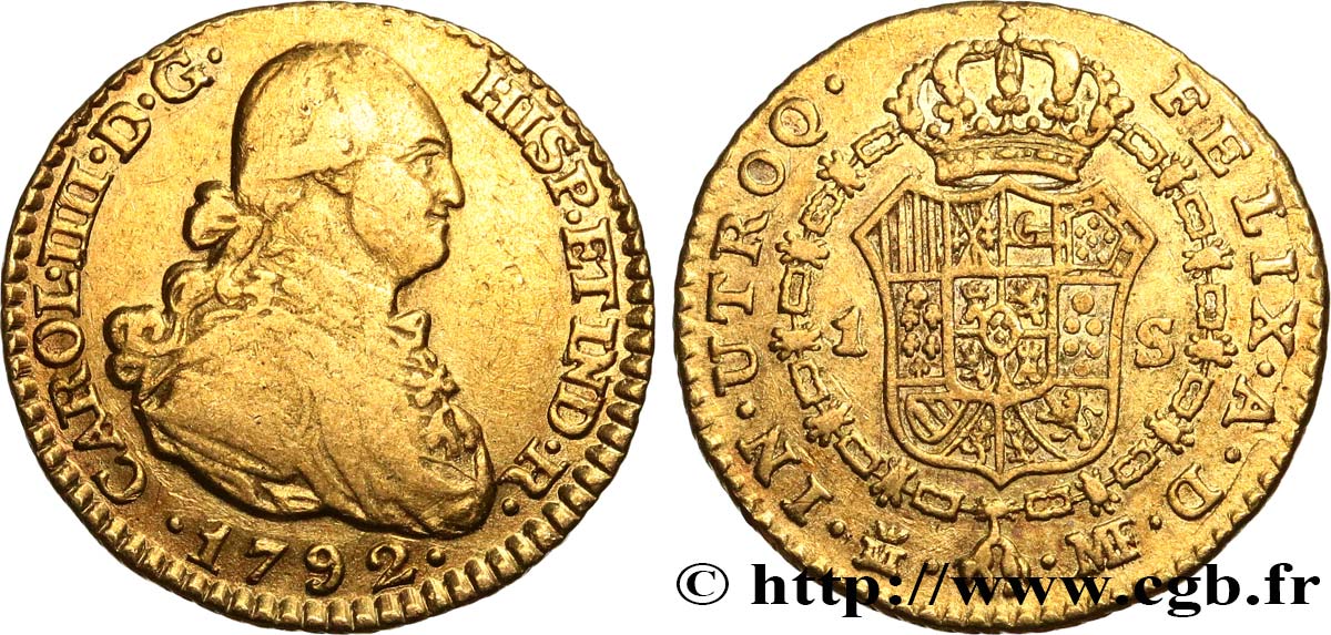 ESPAGNE 1 Escudo Charles IV 1792 Madrid TB+ 
