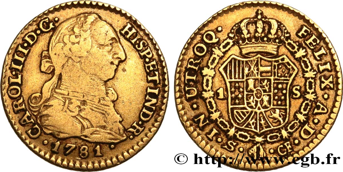 ESPAGNE 1 Escudo Charles III 1781 Séville TB+ 