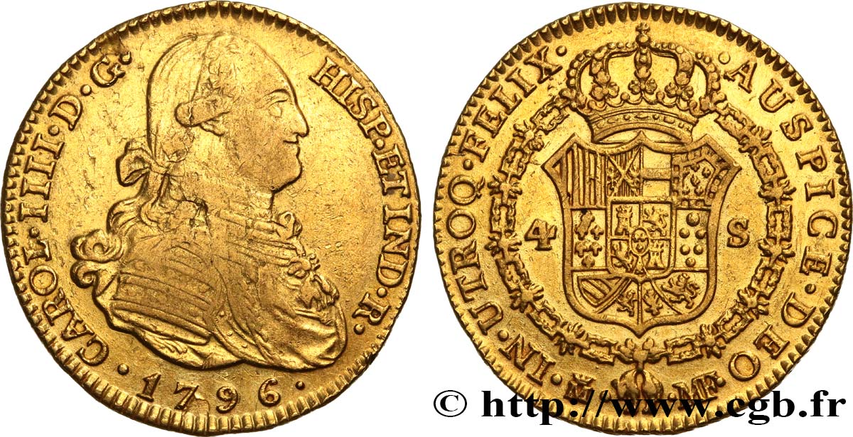 SPAGNA - REGNO DI SPAGNA - CARLO IV 4 Escudos 1796 Madrid q.BB/BB 