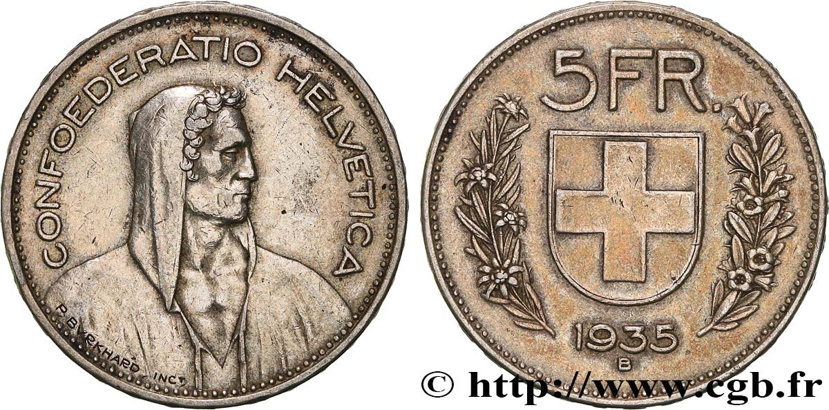 SUISSE 5 Francs Berger des Alpes 1935 Berne TTB 