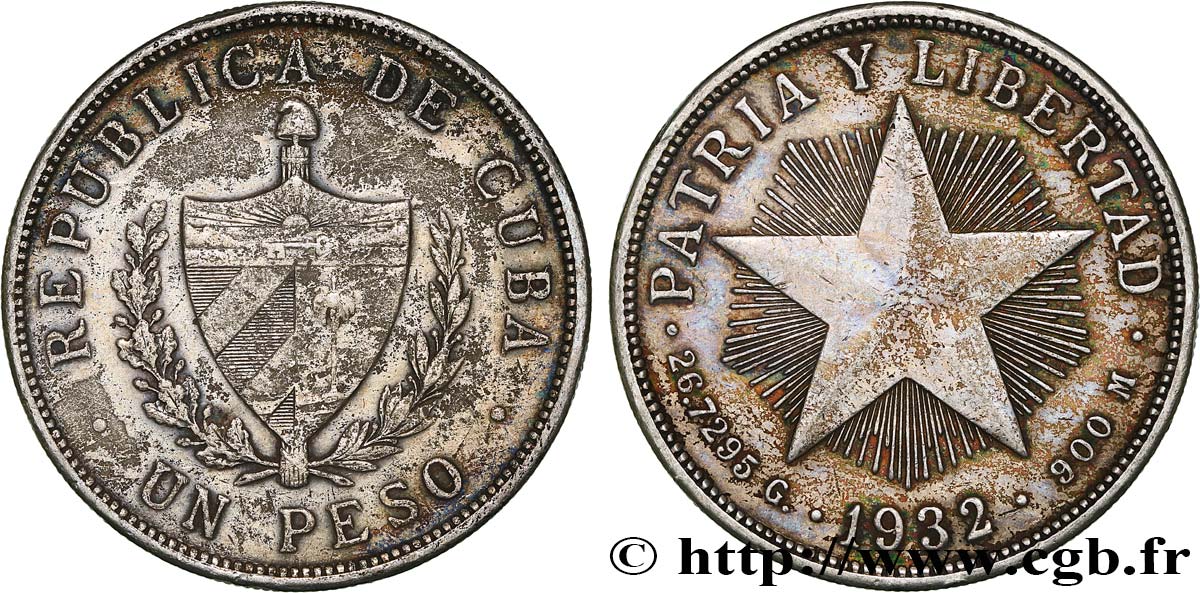 CUBA 1 Peso 1932  VF 