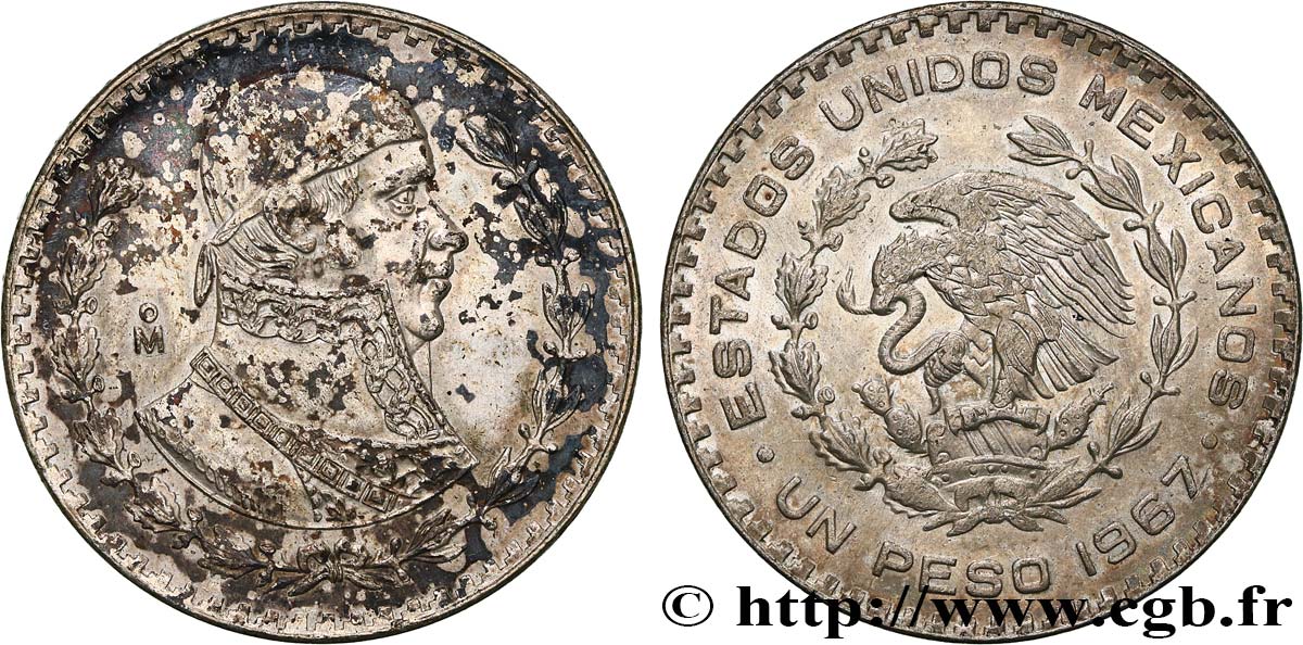 MÉXICO 1 Peso Jose Morelos y Pavon 1967 Mexico EBC 