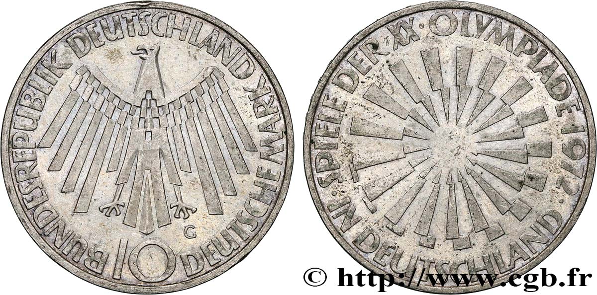 DEUTSCHLAND 10 Mark XXe J.O. Munich / aigle “IN DEUTSCHLAND” 1972 Karlsruhe VZ 