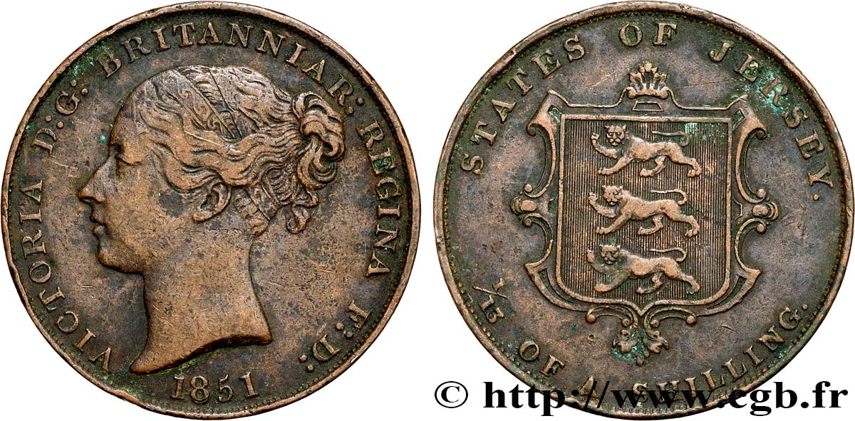 JERSEY 1/13 Shilling Reine Victoria 1851  VF 