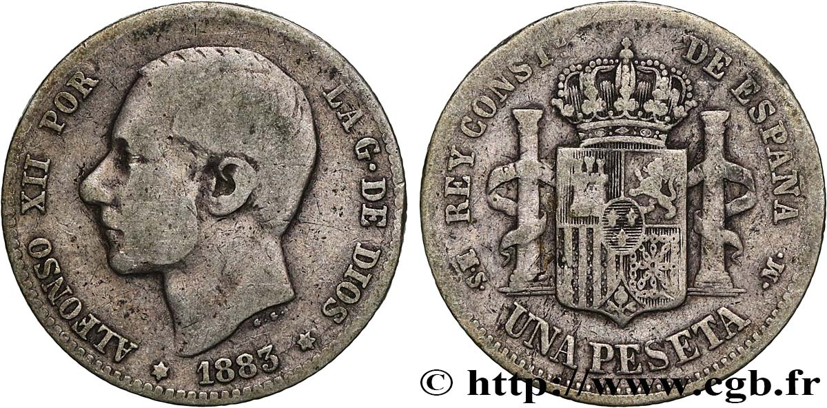 SPANIEN 1 Peseta Alphonse XII 1883  S 