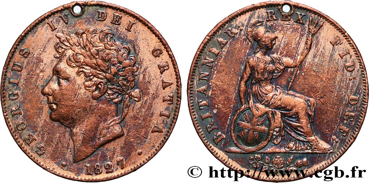 ROYAUME-UNI 1/2 Penny Georges IV 1827  TTB 