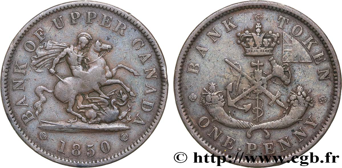 CANADA 1 Penny token Province du Haut Canada St Georges terrassant le dragon 1850 Heaton q.BB 