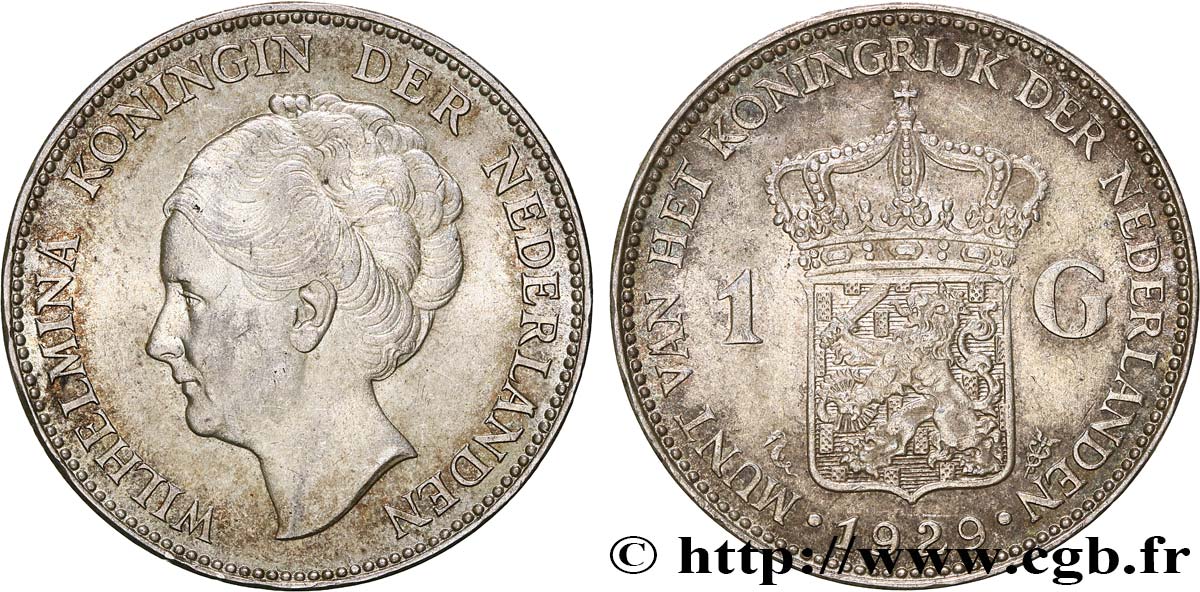 PAESI BASSI 1 Gulden Wilhelmina 1929  SPL 