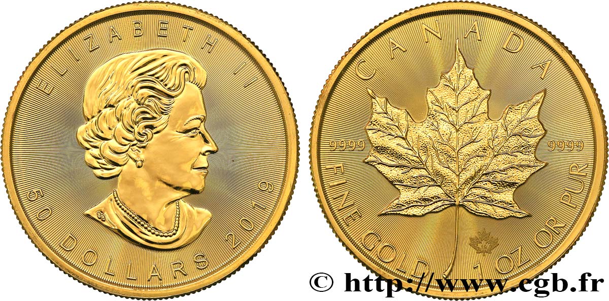 INVESTMENT GOLD 50 Dollars  Maple Leaf  Elisabeth II 2019  SC 