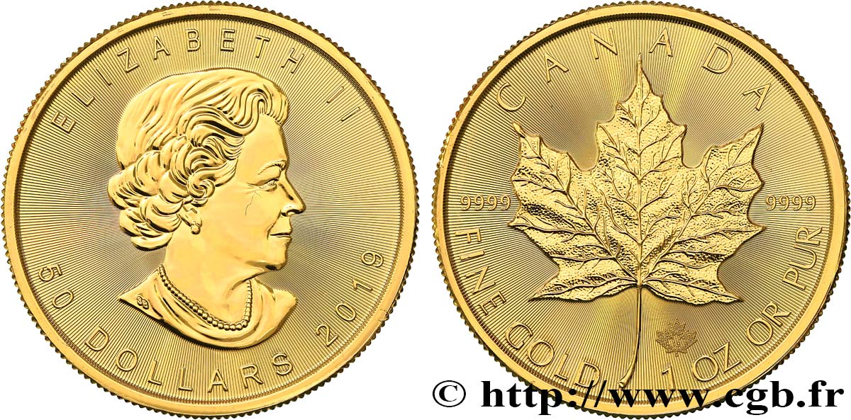 INVESTMENT GOLD 50 Dollars  Maple Leaf  Elisabeth II 2019  fST 