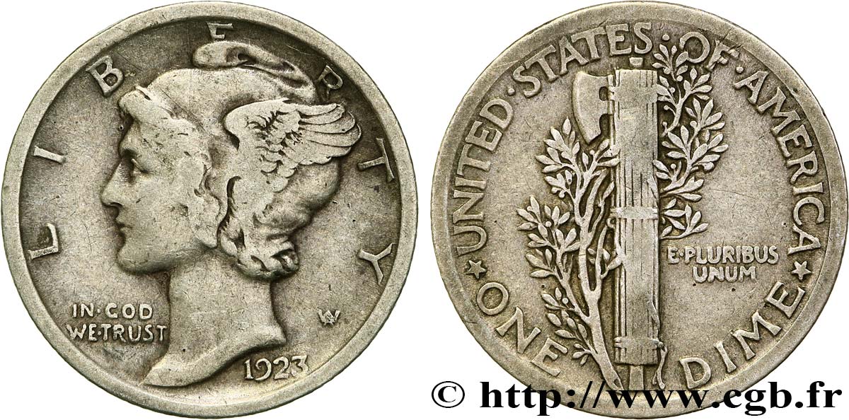 UNITED STATES OF AMERICA 1 Dime Mercury 1923 Philadelphie VF 