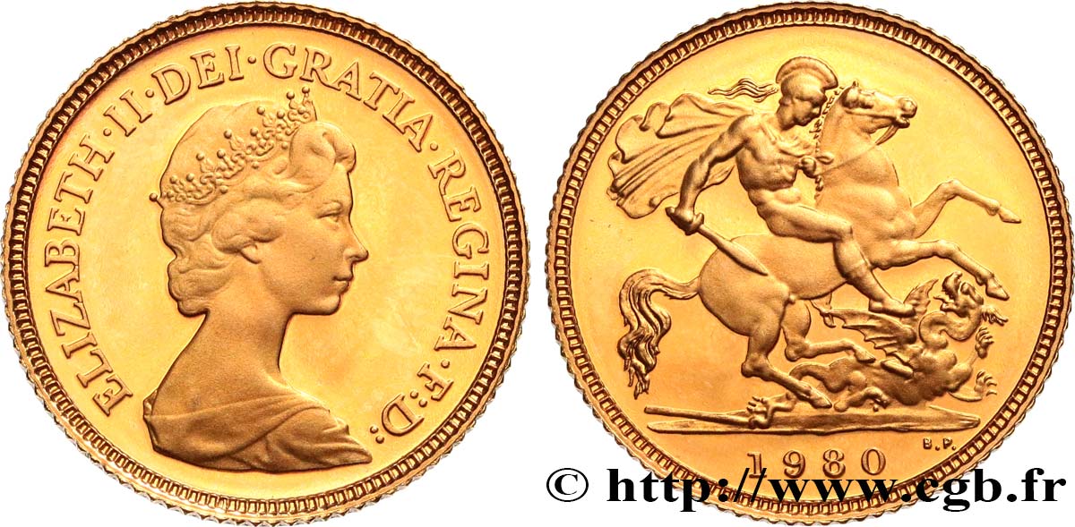 REINO UNIDO 1/2 Souverain Proof Élisabeth II 1980 Royal Mint SC 