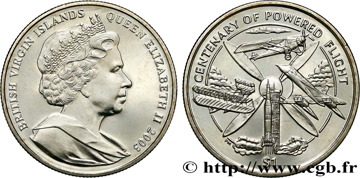 BRITISH VIRGIN ISLANDS 1 Dollar Proof Centenaire du vol motorisé 2003 Pobjoy Mint MS 