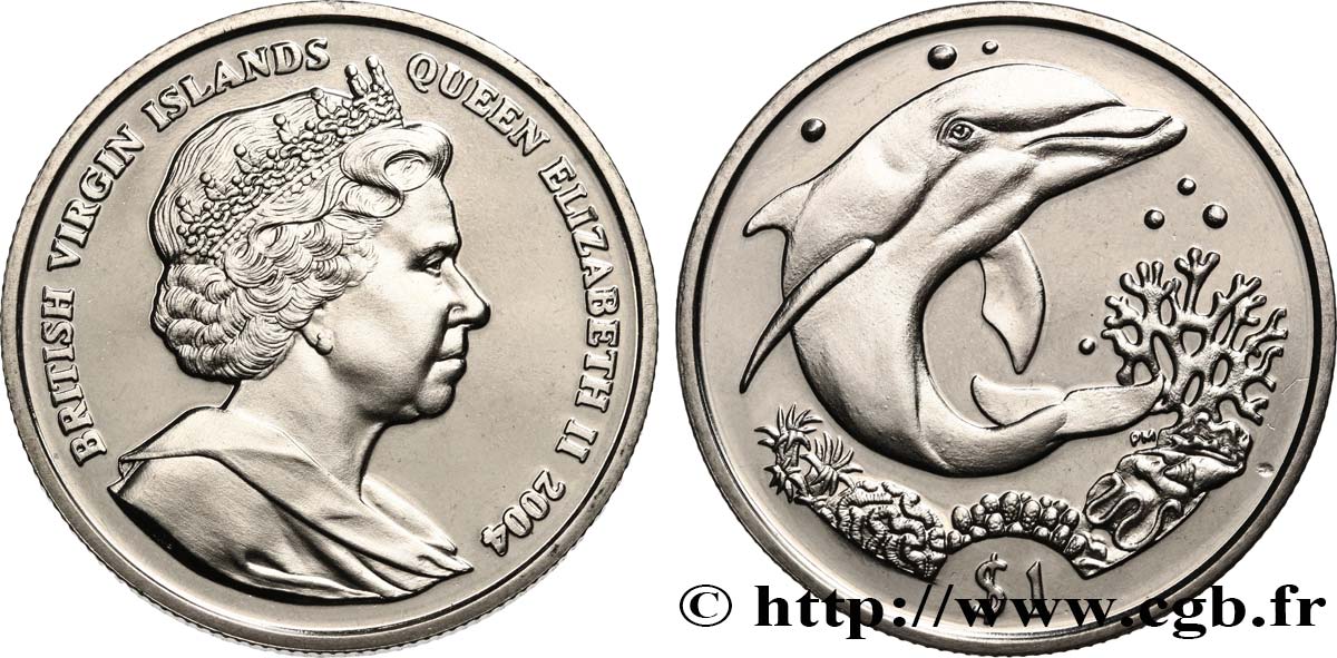 BRITISH VIRGIN ISLANDS 1 Dollar Proof Dauphin 2004 Pobjoy Mint MS 