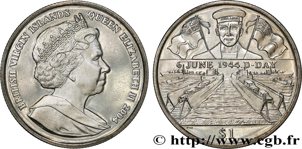 ÎLES VIERGES BRITANNIQUES 1 Dollar Proof 60e anniversaire du Débarquement en Normandie 2004 Pobjoy Mint SPL 