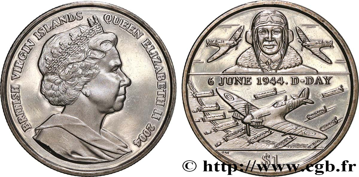 BRITISH VIRGIN ISLANDS 1 Dollar Proof 60e anniversaire du Débarquement en Normandie 2004 Pobjoy Mint MS 
