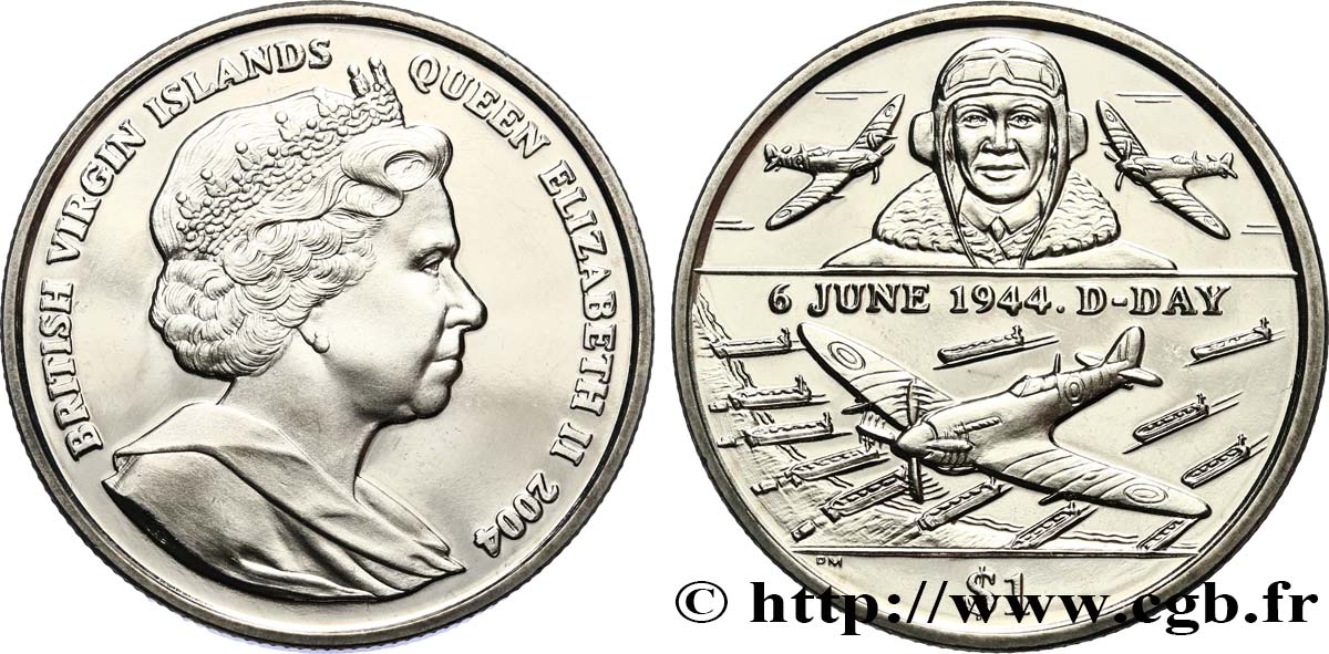BRITISCHE JUNGFERNINSELN 1 Dollar Proof 60e anniversaire du Débarquement en Normandie 2004 Pobjoy Mint fST 