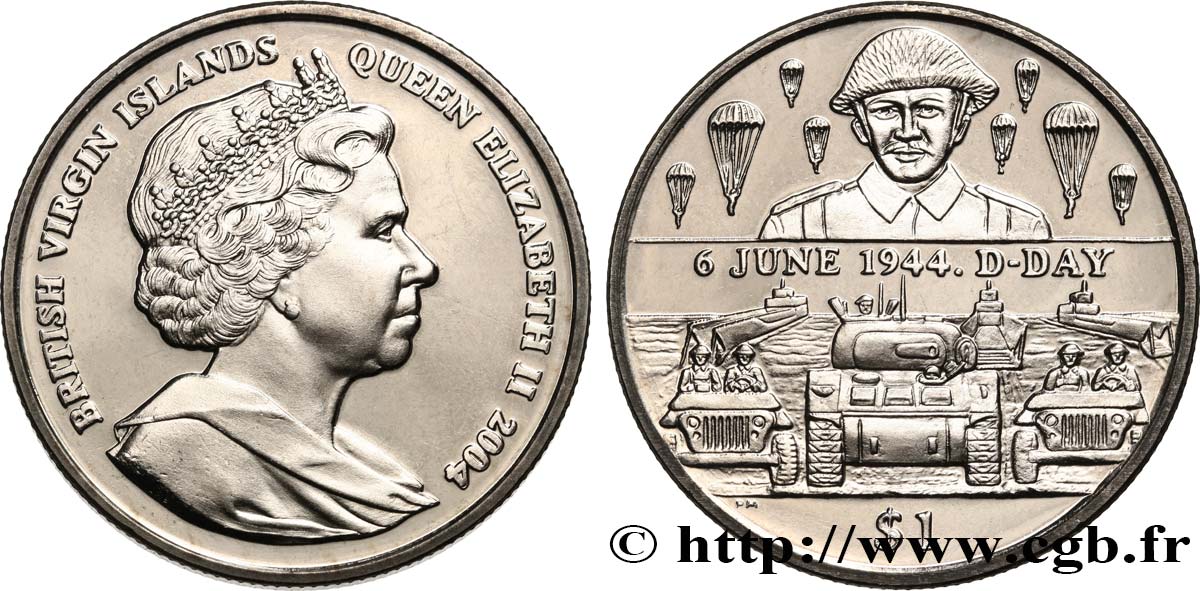 ISLAS VíRGENES BRITáNICAS 1 Dollar Proof 60e anniversaire du Débarquement en Normandie 2004 Pobjoy Mint SC 
