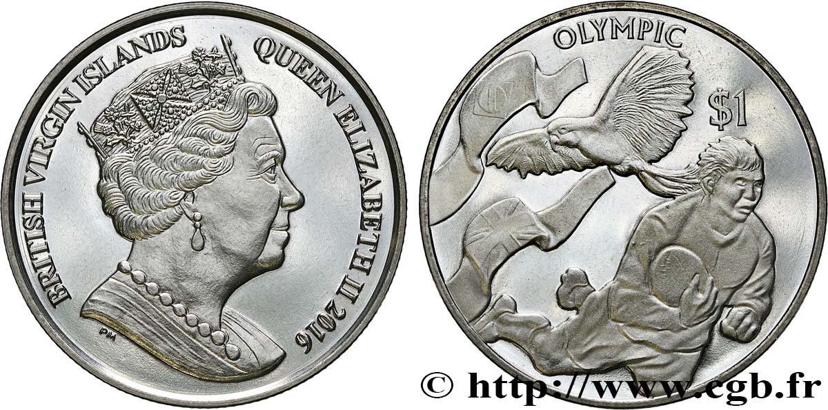 BRITISCHE JUNGFERNINSELN 1 Dollar Proof Jeux Olympiques de Rio - Rugby à 7 2016 Pobjoy Mint fST 