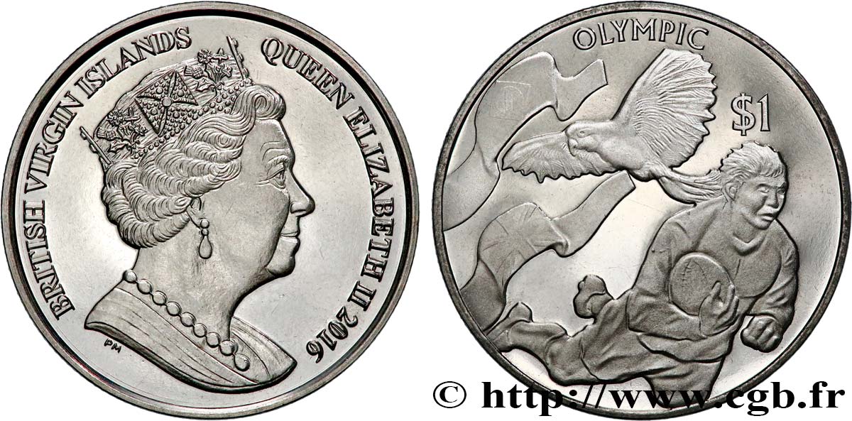 ISOLE VERGINI BRITANNICHE 1 Dollar Proof Jeux Olympiques de Rio - Rugby à 7 2016 Pobjoy Mint MS 