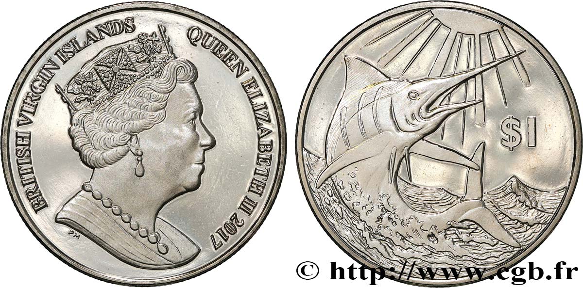 ÎLES VIERGES BRITANNIQUES 1 Dollar Proof Makaire bleu 2017 Pobjoy Mint SPL 