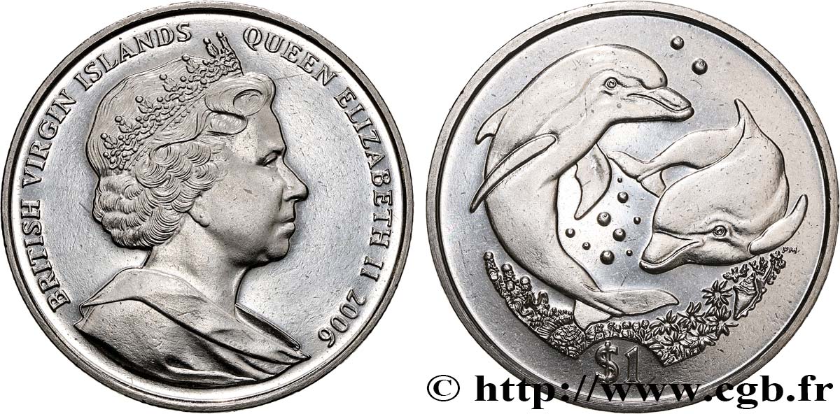 BRITISH VIRGIN ISLANDS 1 Dollar Proof Dauphins 2008 Pobjoy Mint MS 